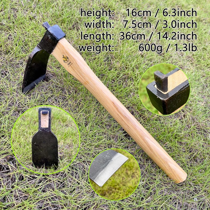 ALANX 14 Inch Heavy Duty Curved Hoe, Without Welding, Gardening Tool, Oak Handle, for Digging, Weeding, and Planting - Image 2